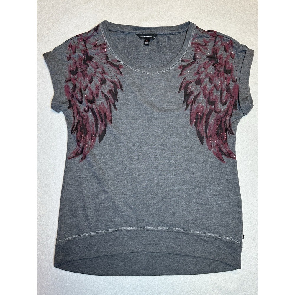 Rock Republic Women's Shirt Size XS Angel Wings Burgundy And Gray